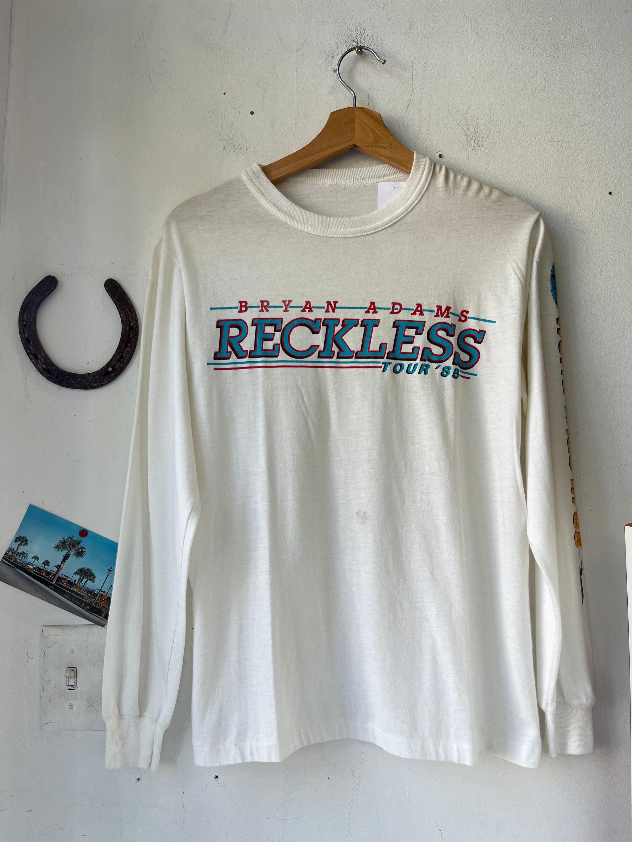 VTG Bryan Adams Reckless 1985 Concert top Shirt Single Stitch Womens Tag L Fit Small