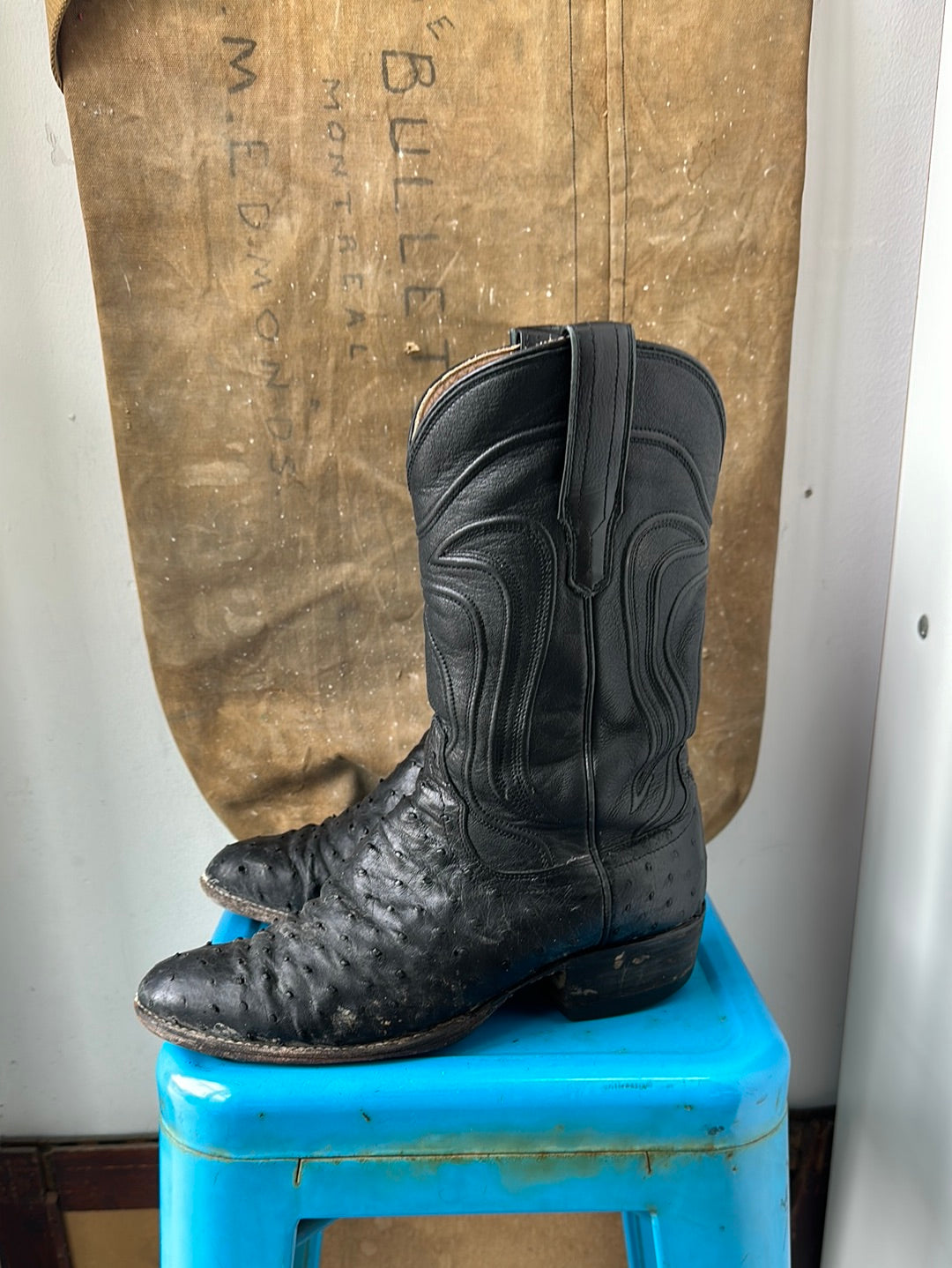 Tecovas Ostrich Cowboy Boots Black Size 9.5 M 11 W