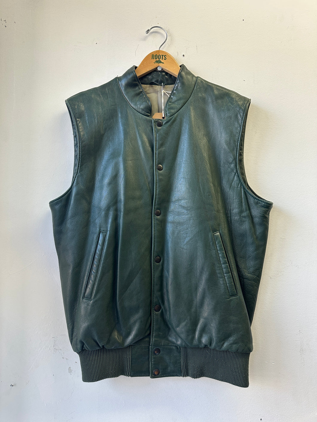 90s Roots Green Leather Vest