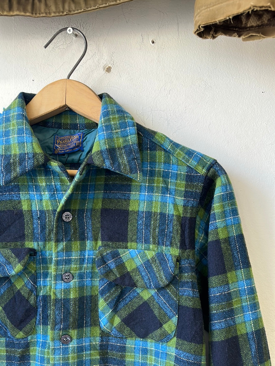 NWT Pendleton Buckley Mens Large sold Blue Yellow Striped Wool Flannel Shirt