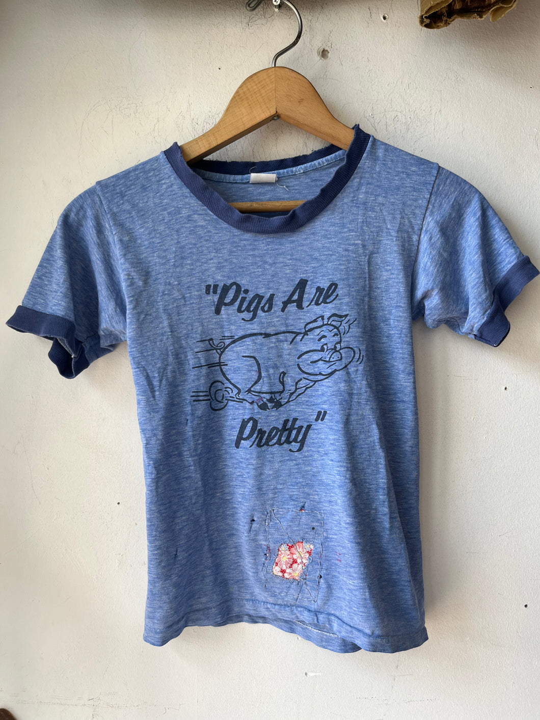 1970s Pigs Are Pretty Kids Ringer Tee Mended